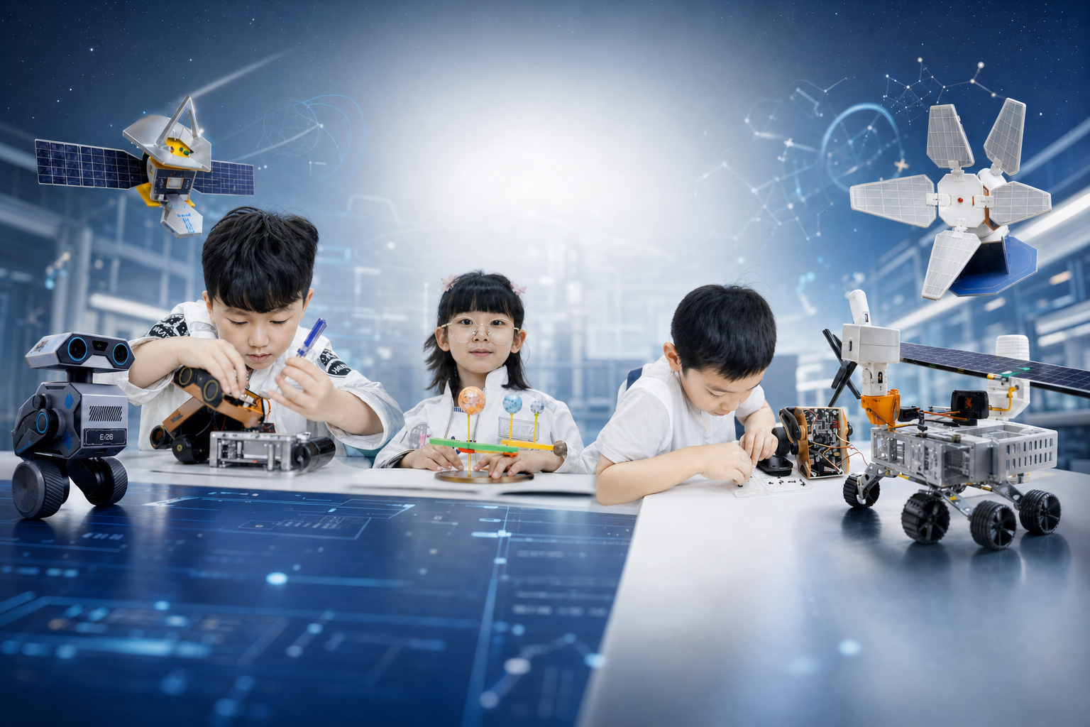 Students learning aerospace technology, robotics and AI